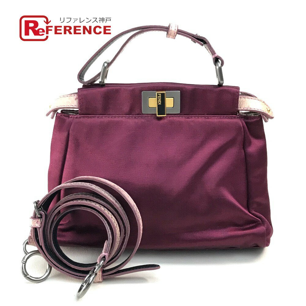 FENDI フェンディ 斜め掛け 肩掛け ミニ ピーカブー 2WAY ショルダーバッグ ハンドバッグ サテン /パイソン型押しレザー レディース パープル系×ピンク 【中古】のサムネイル