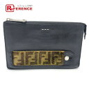 FENDI フェンディ 7VA350 ズッカ ネロ スリム クラッチバッグ レザー/ハラコ ユニセックス ブラック×ブラウン 【中古】