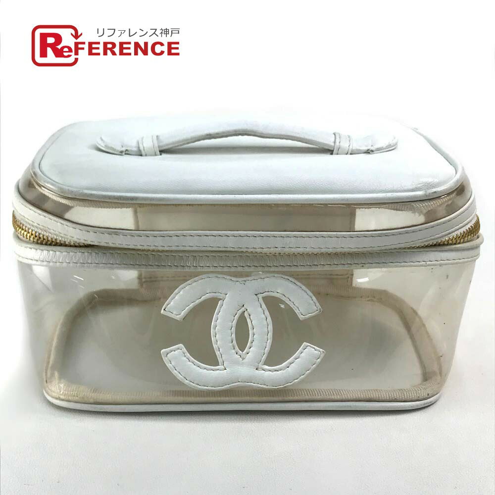 CHANEL シャネル CC ココマーク クリア メイクポーチ カバン ハンドバッグ バニティバッグ ビニール/レザー レディース ホワイト 【中古】のサムネイル