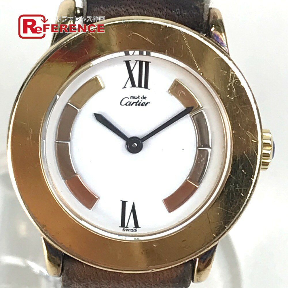 CARTIER カルティエ 1801 ヴィンテージ マストロンド ヴェルメイユ 腕時計 SV925 /レザーベルト レディース ゴールド 【中古】