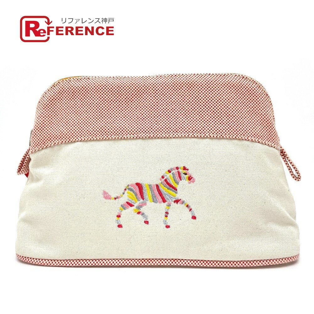 HERMES エルメス レインボーゼブラ 刺繍 ボリードポーチ マルチポーチ ポーチ コットン ユニセックス ホワイト×レッド系 未使用 【中古】のサムネイル