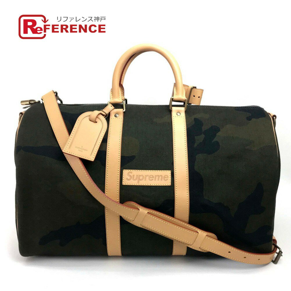 LOUIS VUITTON ルイヴィトン M43466 モノグラムカモフラージュ キーポル・バンドリエール45 Supreme Louis Vuitton Monogram KEEP.45 BA.SP M.CAMO 17AW ボストンバッグ コットン /ヌメ革 ユニセックス グリーン 【新品】