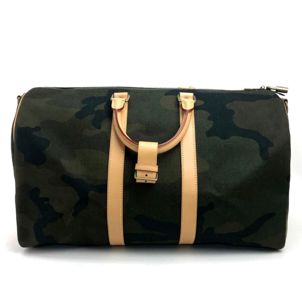 LOUIS VUITTON ルイヴィトン M43466 モノグラムカモフラージュ キーポル・バンドリエール45 Supreme Louis Vuitton Monogram KEEP.45 BA.SP M.CAMO 17AW ボストンバッグ コットン /ヌメ革 ユニセックス グリーン 【新品】