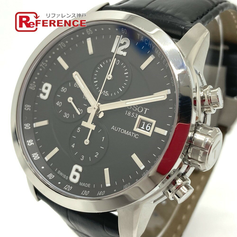 TISSOT ティソ T055427A PRC200 裏スケ クロノグラフ デイト 腕時計 SS /レザーベルト メンズ シルバー 【中古】