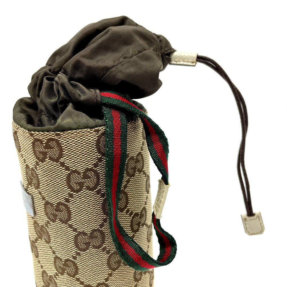 GUCCI グッチ 28691 GG ロゴ ペットボトルカバー 水筒ケース ボトルホルダー GGキャンバス /レザー ユニセックス ベージュ 【中古】