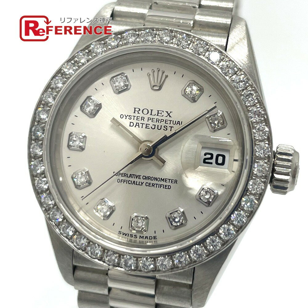 ROLEX ロレックス 69136G デイトジャスト ベゼルダイヤ 10Pダイヤ 自動巻き 腕時計 Pt950 レディース プラチナ 【中古】