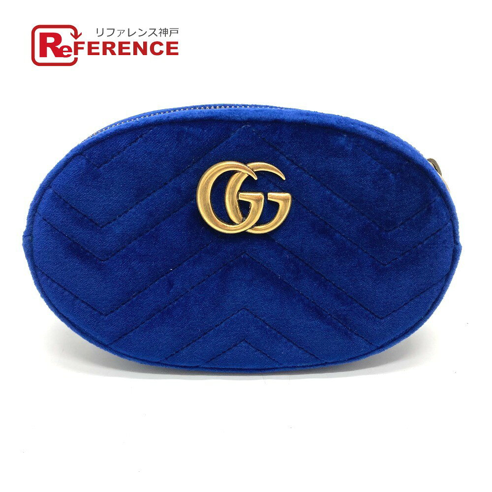 GUCCI グッチ 476434 GGマーモント キルティング ウエストバッグ ボディバッグ ベロア/レザー レディース ブルー 新品同様 【中古】