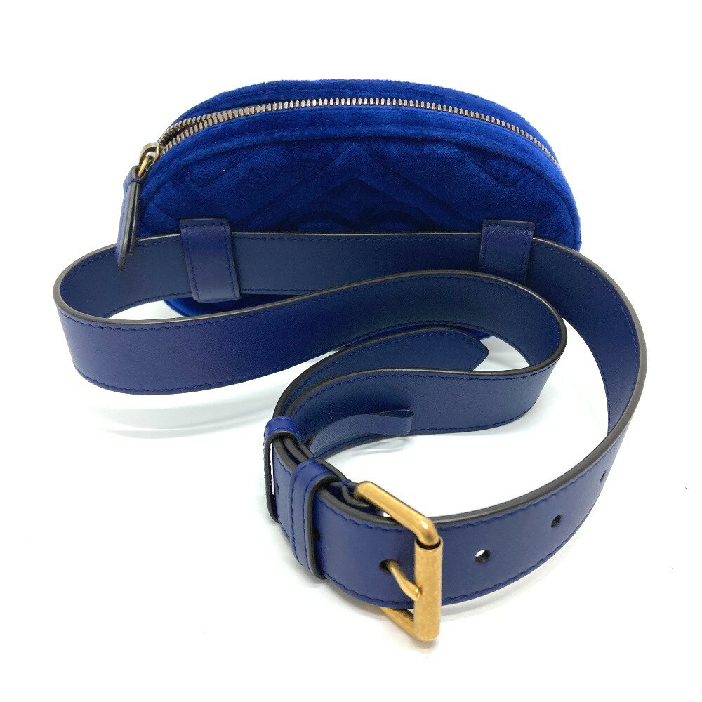 GUCCI グッチ 476434 GGマーモント キルティング ウエストバッグ ボディバッグ ベロア/レザー レディース ブルー 新品同様 【中古】