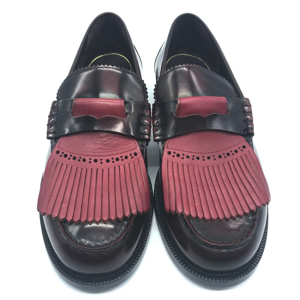 BURBERRY バーバリー メンズシューズ ビジネス BURBERRY LONDON フリンジ ローファー 革靴 紳士靴 レザーシューズ レザー メンズ レッド×ブラウン 未使用 【中古】