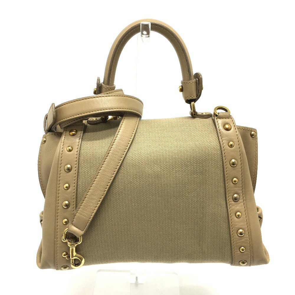 Salvatore Ferragamo サルヴァトーレフェラガモ スタッズ 2WAY ショルダーバッグ ハンドバッグ レザー/キャンバス レディース ベージュ×ゴールド金具 【中古】