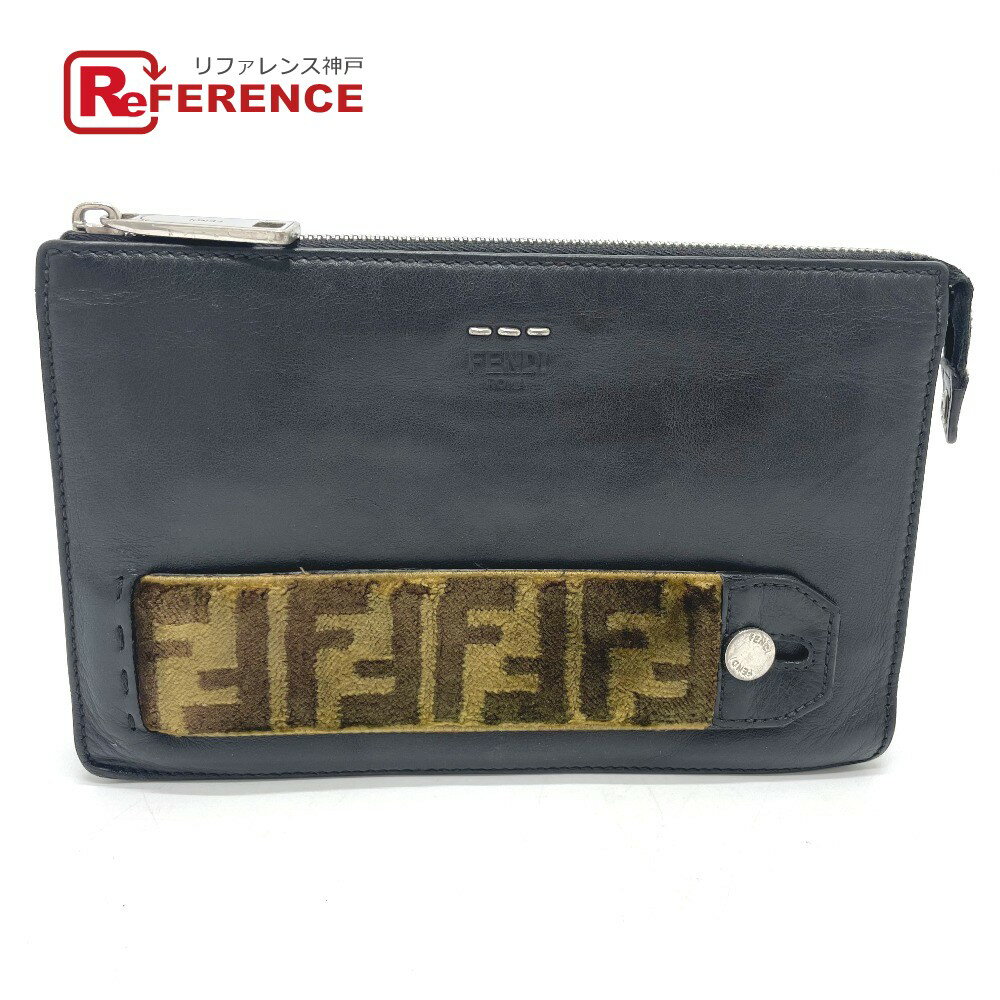 FENDI フェンディ 7VA350 ズッカ ネロ カバン スリム クラッチバッグ レザー/ハラコ ユニセックス ブラック×ブラウン 【中古】