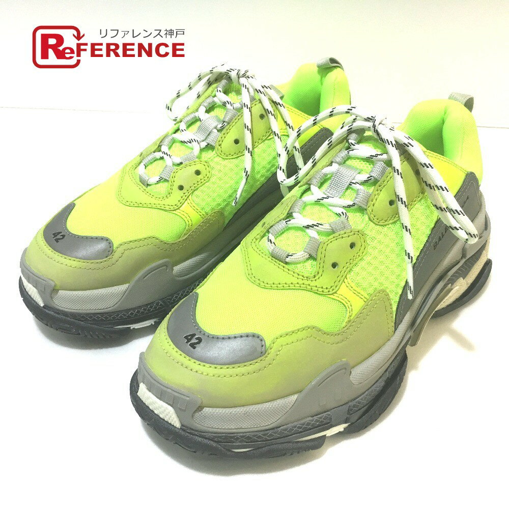 BALENCIAGA バレンシアガ メンズシューズ Triple S shoes ユースド加工 トリプルS トレーナー 2018ss スニーカー キャンバス メンズ YELLOW FLUO イエロー 未使用 【中古】