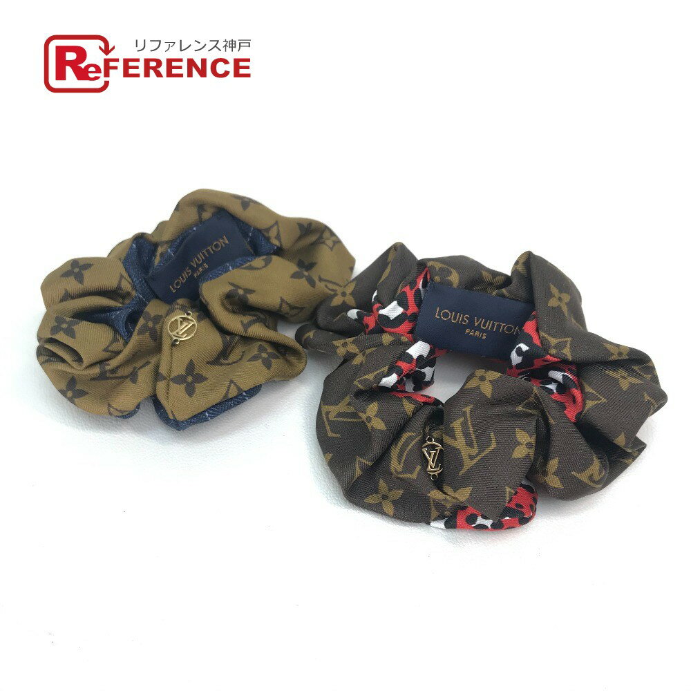 LOUIS VUITTON ルイヴィトン M77011 モノグラムリバース シュシュ・ビーマインドフル デニム レオパード シュシュ シルク レディース ブラウン系 新品同様 【中古】のサムネイル