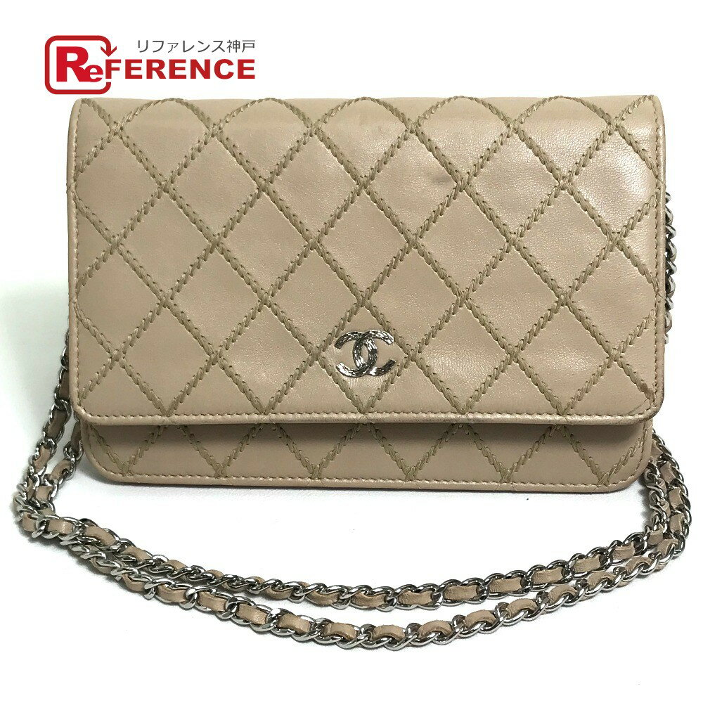 CHANEL シャネル CC ココマーク マトラッセデザイン チェーンウォレット ショルダーバッグ 長財布 ラムスキン レディース ベージュ 【中古】
