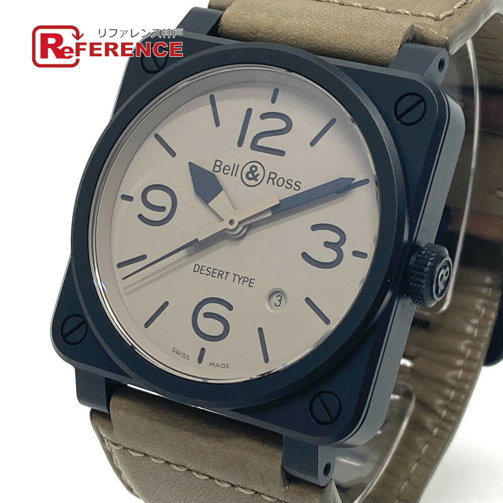 Bell＆Ross ベル＆ロス BR0392 デザートタイプ 自動巻き デイト 腕時計 セラミック /レザーベルト メンズ ブラック 【中古】