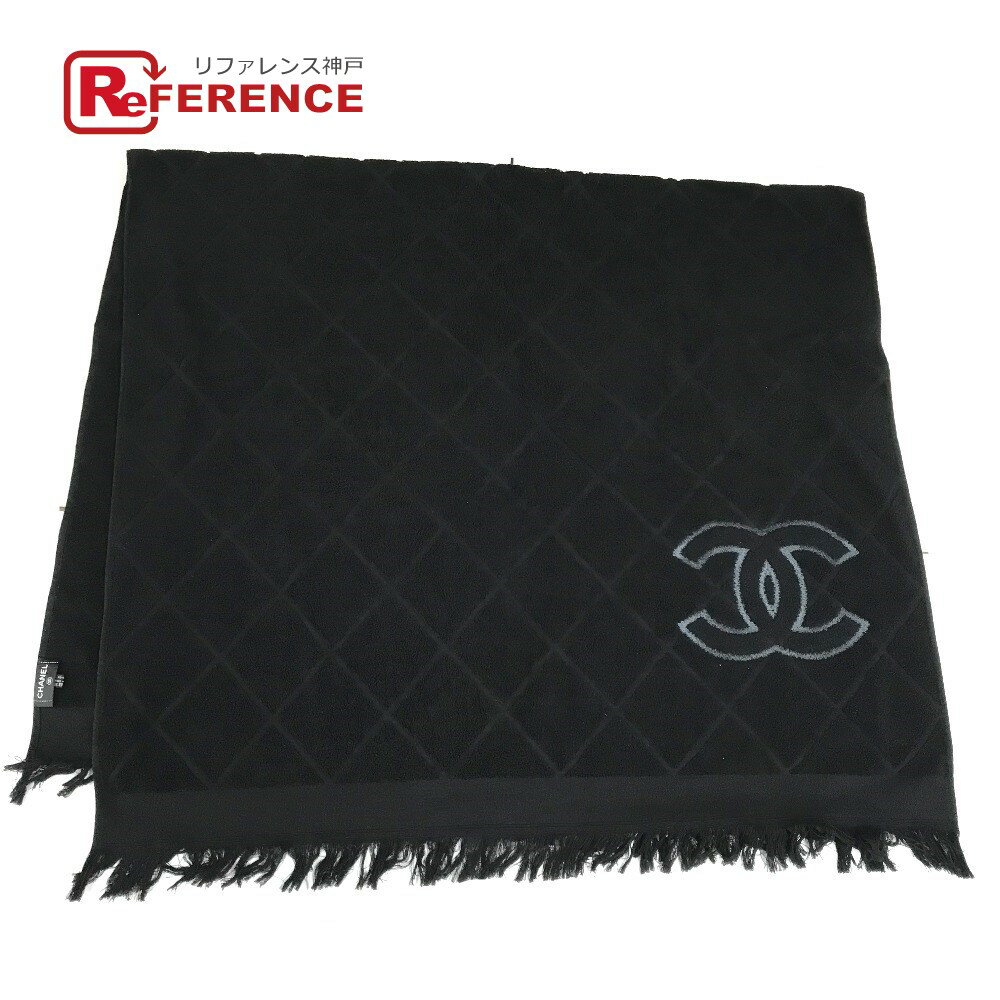 CHANEL シャネル ココマーク CC ロゴ マトラッセ 大判 バスタオル タオル コットン レディース ブラック 【中古】