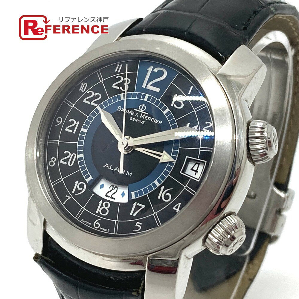 Baume & Mercier ボーム＆メルシエ MOA08084 ケーブランドGMT アラーム 自動巻き 腕時計 SS /レザーベルト メンズ シルバー 【中古】