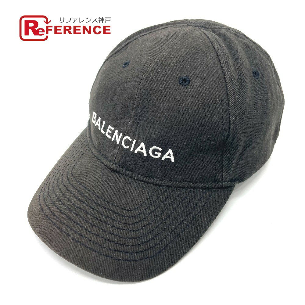 BALENCIAGA バレンシアガ 499071 フロント ロゴ 帽子 ベースボール キャップ コットン ユニセックス ブラック 【中古】