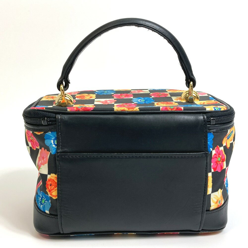 VERSACE ヴェルサーチ 花柄 総柄 フラワー フローラル カバン ハンドバッグ バニティバッグ ナイロン/レザー レディース ブラック×マルチカラー 【中古】