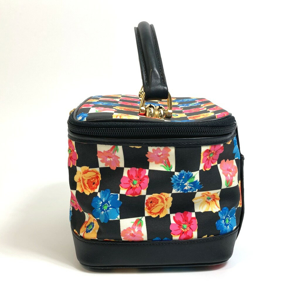 VERSACE ヴェルサーチ 花柄 総柄 フラワー フローラル カバン ハンドバッグ バニティバッグ ナイロン/レザー レディース ブラック×マルチカラー 【中古】