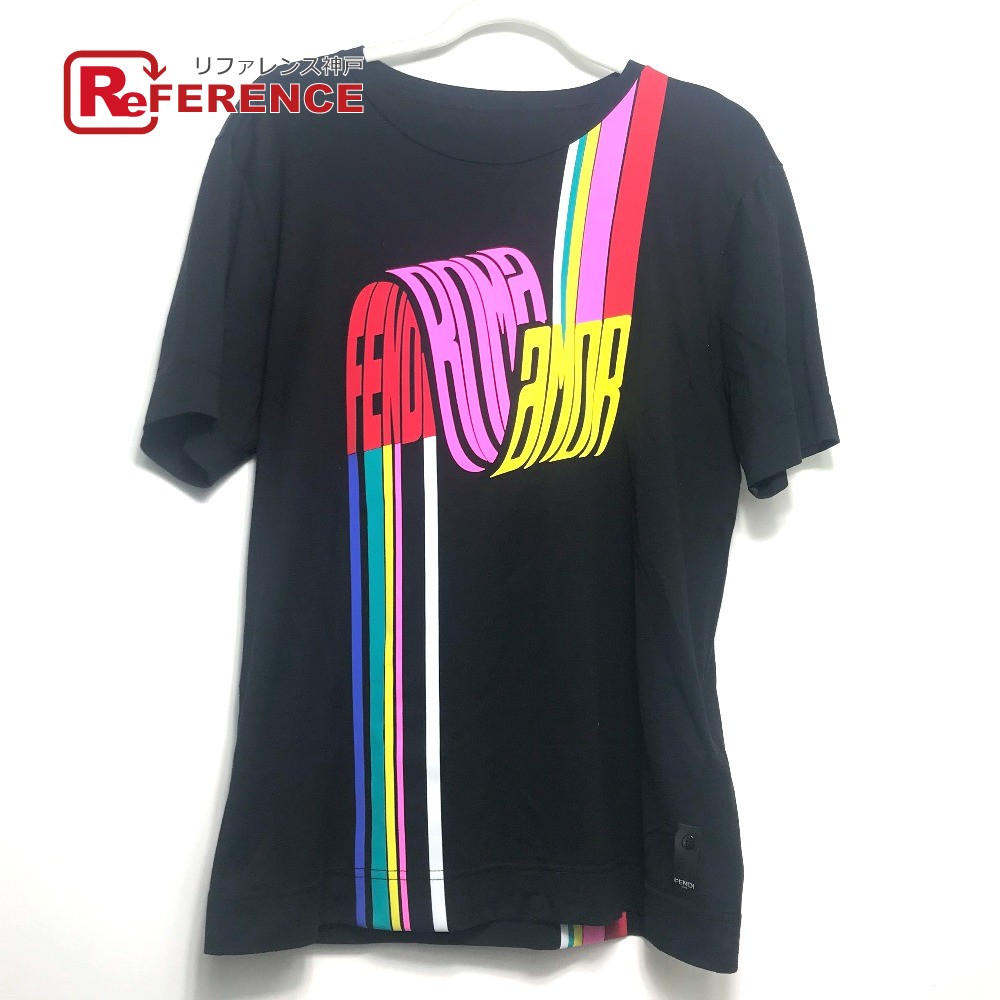 FENDI フェンディ FY0936 レインボー ロゴ トップス アパレル 半袖Tシャツ コットン メンズ ブラック 【中古】