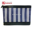 BALENCIAGA バレンシアガ 420407 ストライプ ロゴ ネイビークリップM カバン ラージポーチ セカンドバッグ クラッチバッグ キャンバス/レザー...