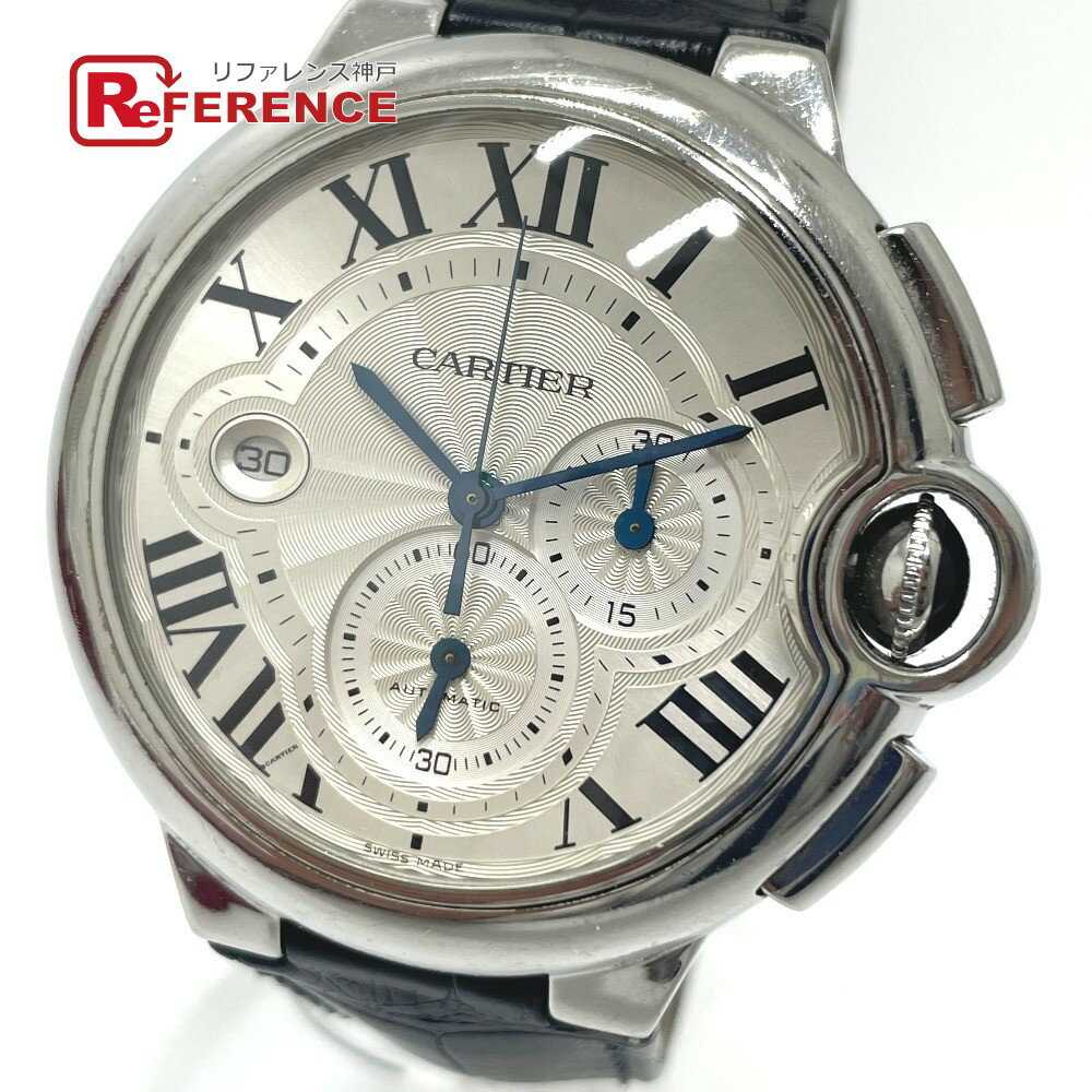 CARTIER カルティエ W6920003 バロンブルー クロノグラフ 自動巻き デイト 腕時計 SS /レザーベルト メンズ シルバー 【中古】