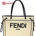 FENDI フェンディ 8BH379 ロゴ ローマ ショッパー ラージ トートバッグ キャンバス レディース グレッゾナチュラルベージュ&ブラック ベージュ×ブラック 新品同様 【中古】