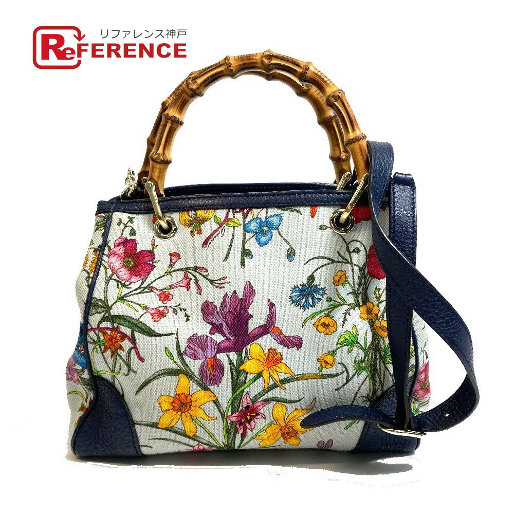 GUCCI グッチ 336032 50周年記念 フローラ バンブー スモール トート 2WAY ショルダーバッグ ハンドバッグ キャンバス/レザー レディース ネイビー×マルチカラー系 【中古】のサムネイル