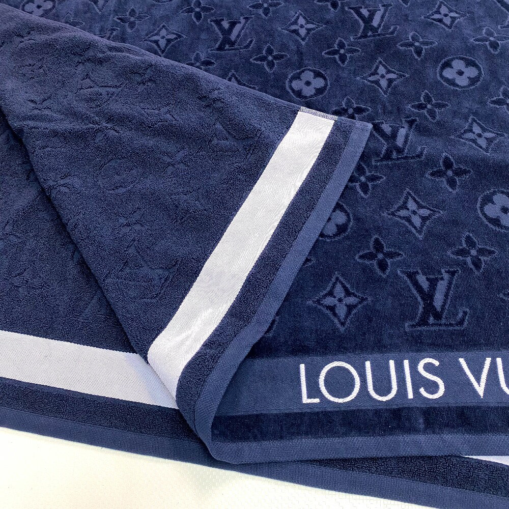 LOUIS VUITTON ルイヴィトン M77781 モノグラム ドラ ドゥ バン・LV バケーション ビーチタオル バスタオル タオル コットン ユニセックス ブルーマリーヌ ネイビー 未使用 【中古】