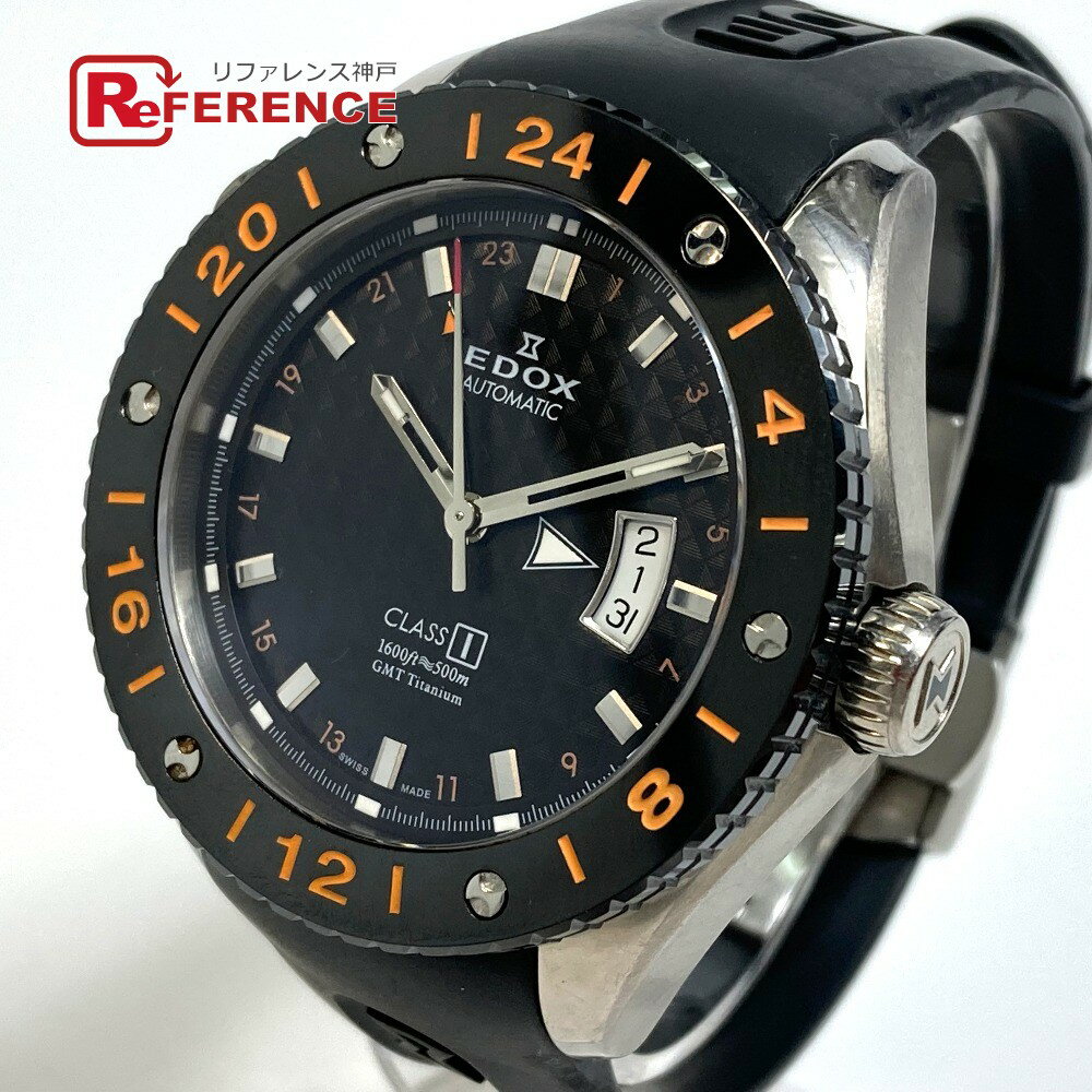 EDOX エドックス クラスワン GMT 自動巻き デイト 腕時計 チタン /ラバーベルト メンズ ブラック 【中古】