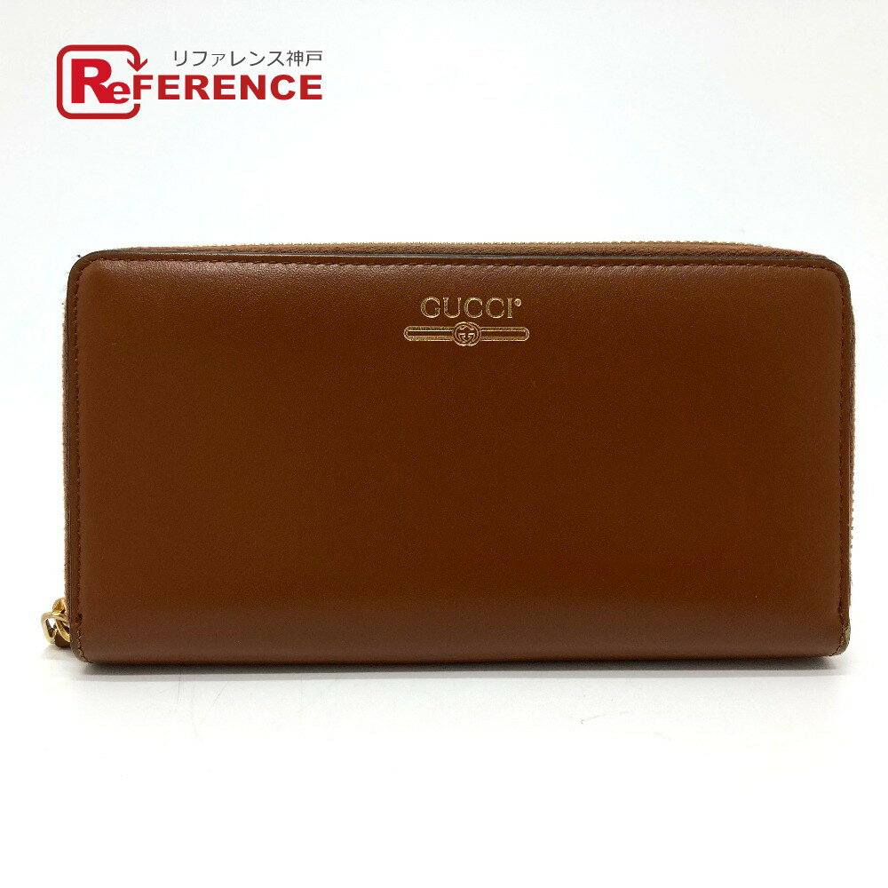 GUCCI グッチ 547591 ロゴプリント ラウンドファスナー 長財布 レザー ユニセックス ブラウン 【中古】