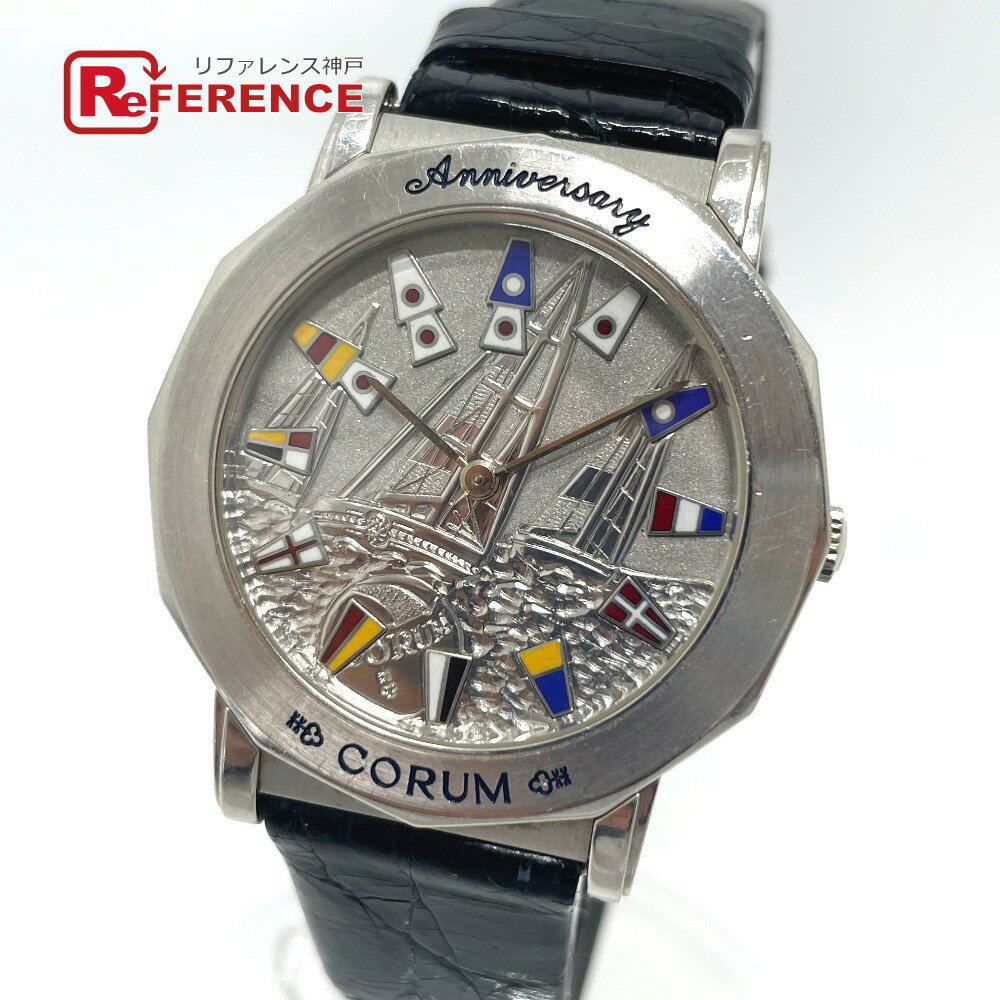 CORUM コルム 55.730.59 アドミラルカップ 40周年アニバーサリー 手巻き 腕時計 K18WG /レザーベルト メンズ シルバー 【中古】