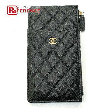 CHANEL シャネル AP0225 携帯ケース マトラッセ スマートフォンケース スリムウォレット ポーチ 長財布 キャビアスキン レディース ブラック 未使用 【中古】