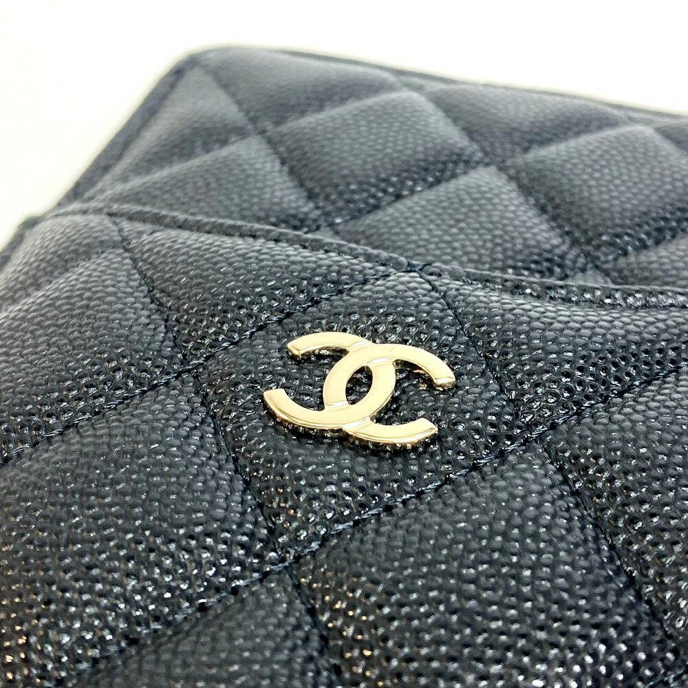 CHANEL シャネル AP0225 携帯ケース マトラッセ スマートフォンケース スリムウォレット ポーチ 長財布 キャビアスキン レディース ブラック 未使用 【中古】