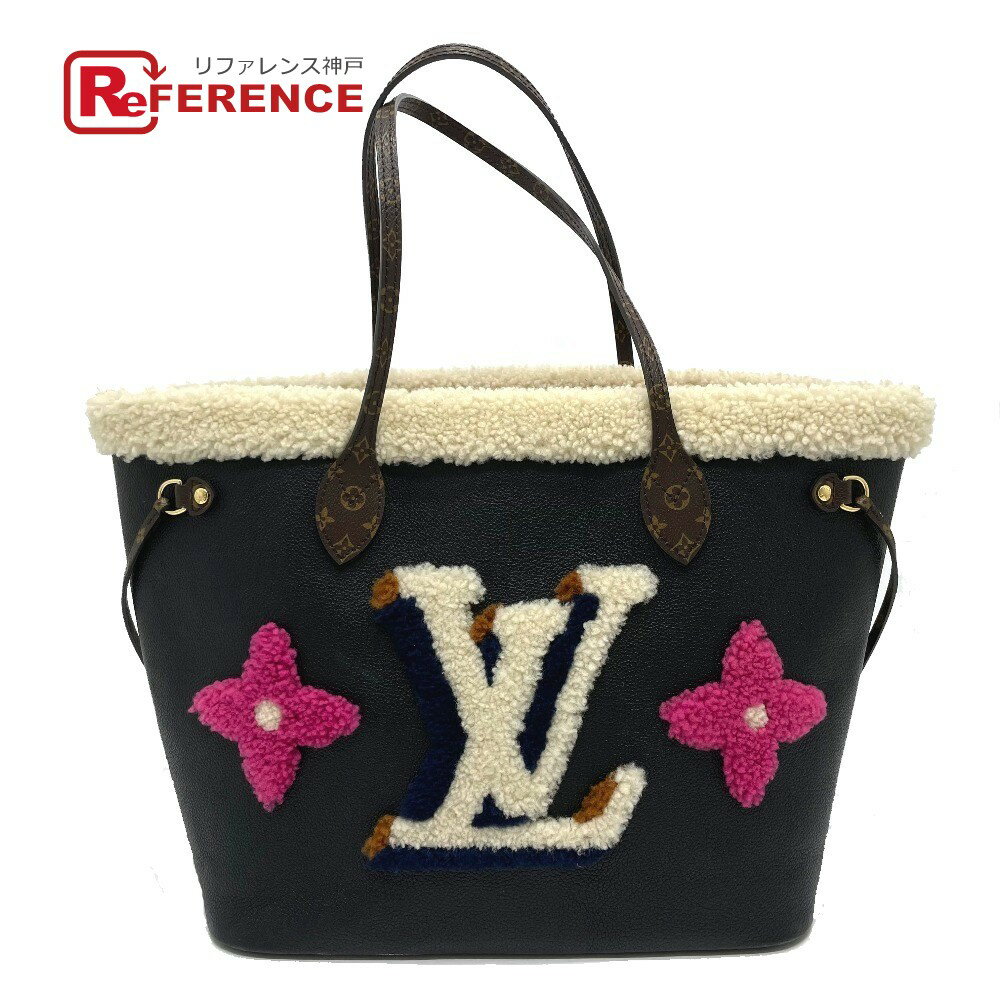 LOUIS VUITTON ルイヴィトン M56960 シアリング モノグラムフラワー LVイニシャル ネヴァーフルMM カバン モコモコ ショルダーバッグ トートバッグ カーフレザー レディース ブラック 【中古】のサムネイル