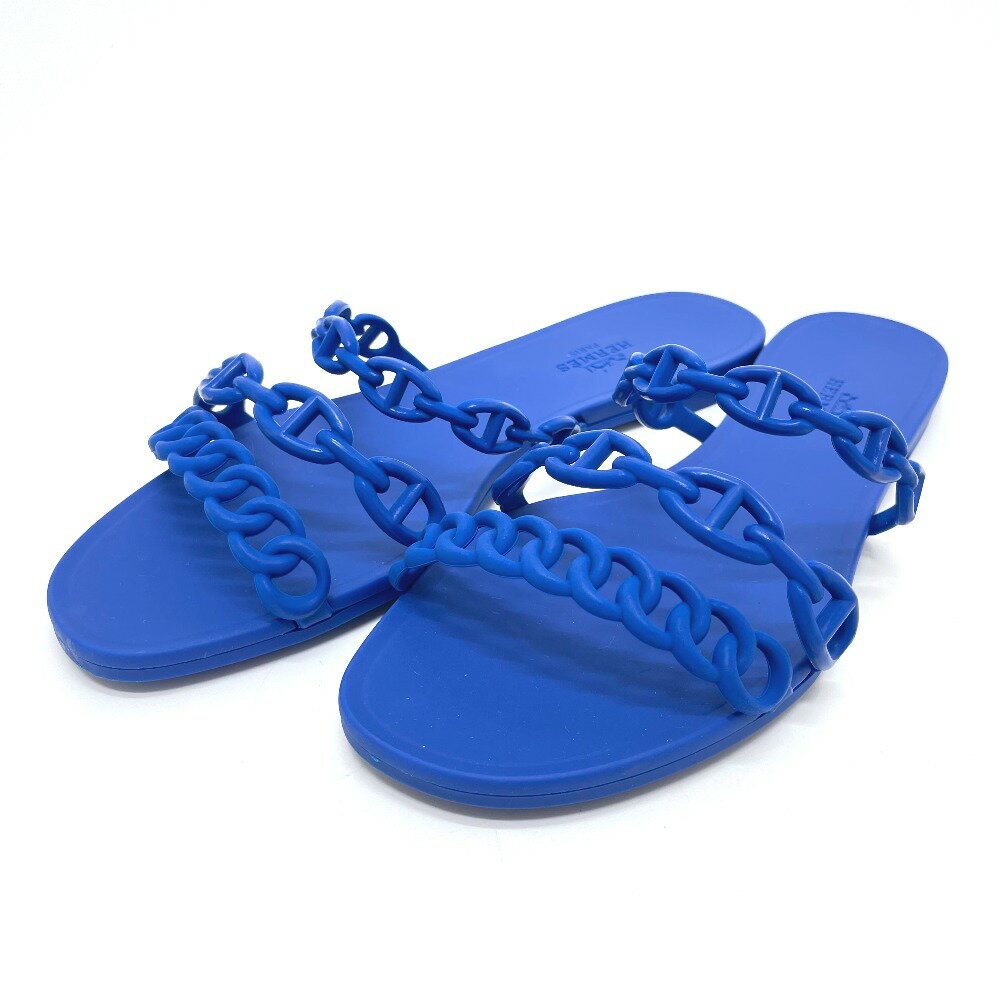 HERMES エルメス シェーヌダンクル リヴァージュ ビーチサンダル フラット ペタンコ 靴 サンダル ラバー レディース ブルー 新品同様 【中古】