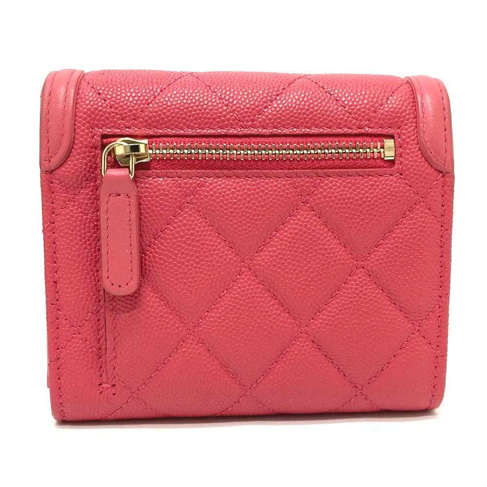 CHANEL シャネル AP0375 CC フィリグリー マトラッセ 中長財布 3つ折り財布 キャビアスキン レディース ピンク系 【中古】