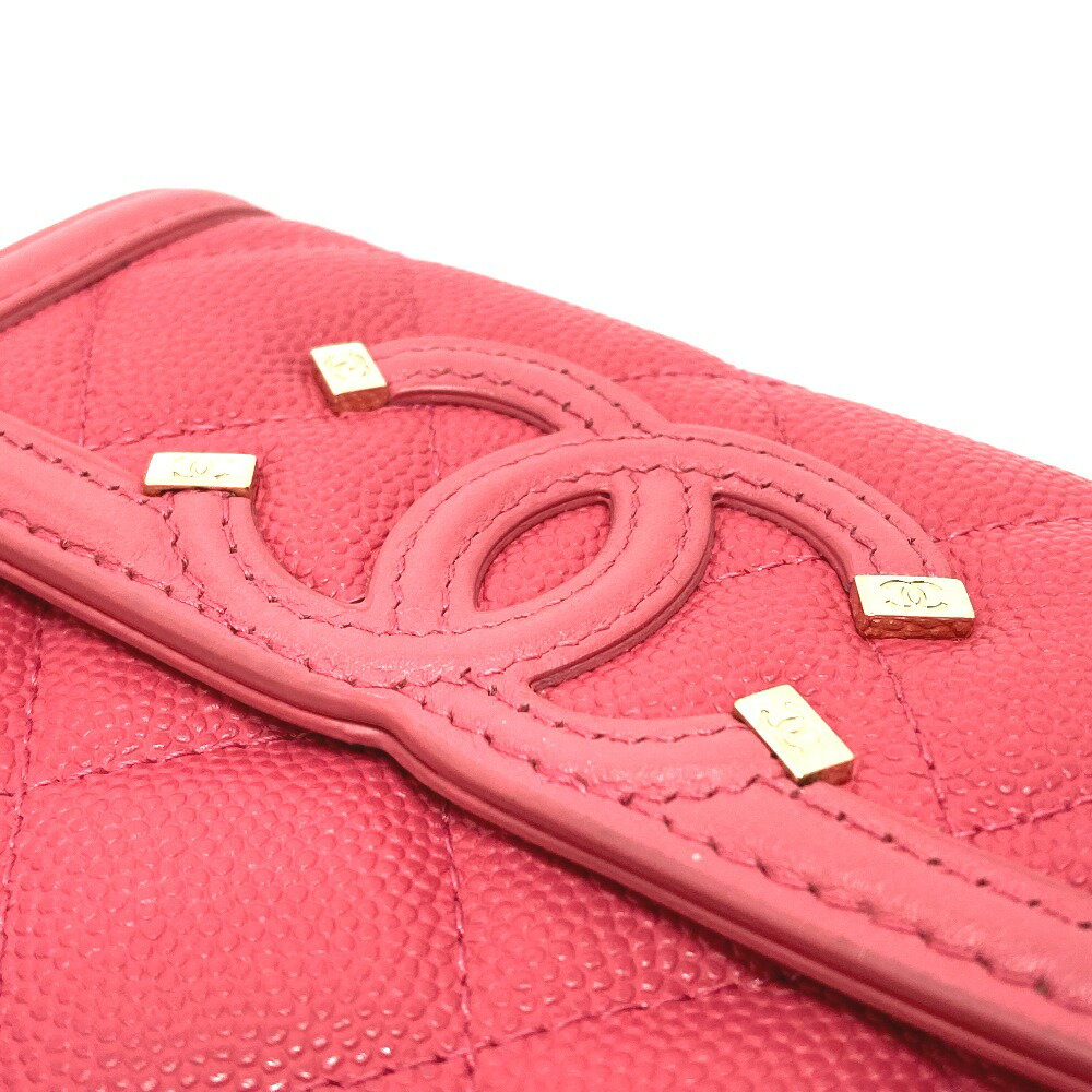 CHANEL シャネル AP0375 CC フィリグリー マトラッセ 中長財布 3つ折り財布 キャビアスキン レディース ピンク系 【中古】