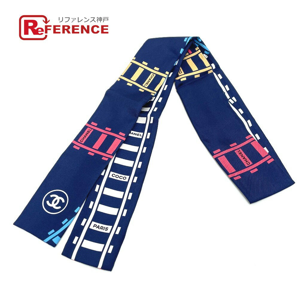 CHANEL シャネル CCココマーク 線路モチーフ バンドー ツイリー バッグアクセサリー スカーフ シルク レディース ブルー 未使用 【中古】のサムネイル