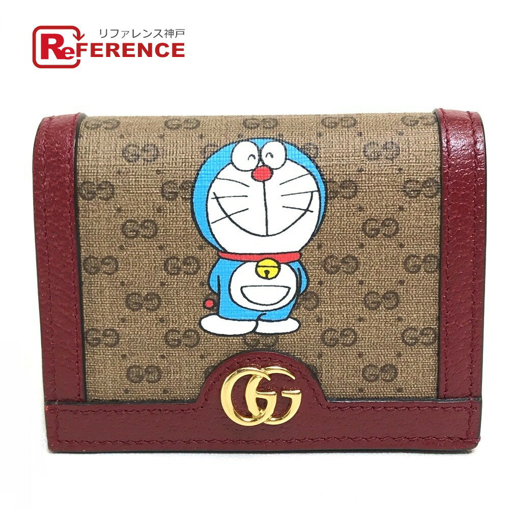 GUCCI グッチ 647788 2TWAG ミニGGスプリーム ドラえもん×GUCCI コンパクト財布 ミニウォレット 2つ折り財布 GGスプリームキャンバス /レザー ユニセックス レッド×ブラウン 【中古】のサムネイル