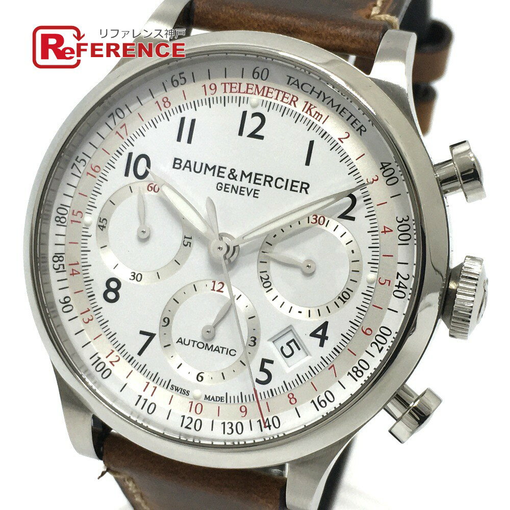 Baume Mercier ボーム＆メルシエ MOA10000 裏スケ クロノグラフ ケープランド 自動巻き 腕時計 SS /レザーベルト メンズ シルバー シルバー×ブラウン 【中古】