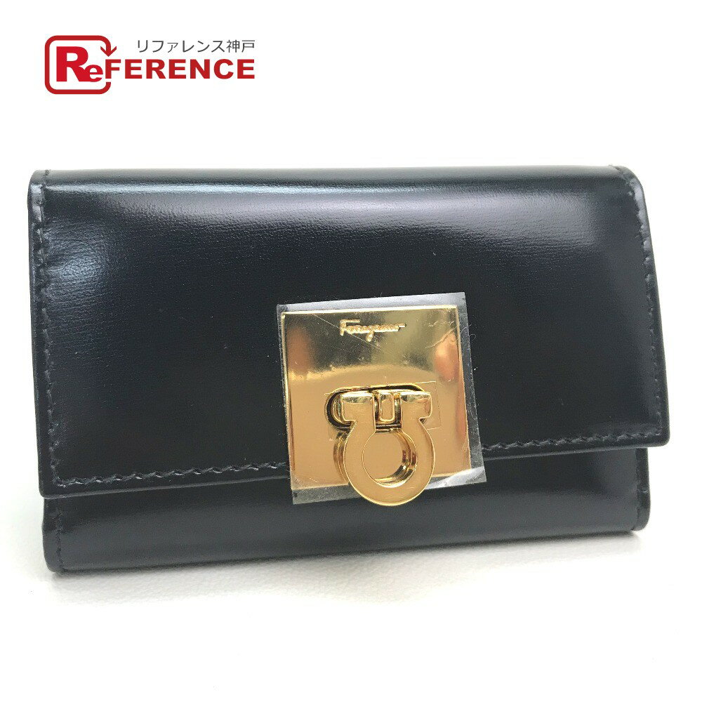 Salvatore Ferragamo サルヴァトーレフェラガモ ガンチーニ キーケース レザー ユニセックス ブラック 【中古】
