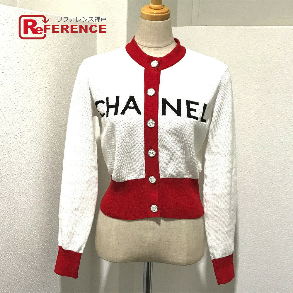 CHANEL シャネル P61534 CC ココマーク ロゴ 長袖 ニット トップス 19S カーディガン コットン レディース ホワイトxレッド 【中古】のサムネイル
