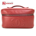 CHANEL シャネル CC ココマーク 横型 化粧ポーチ カバン ハンドバッグ バニティバッグ キャビアスキン レディース レッド×ゴールド金具 【中古】