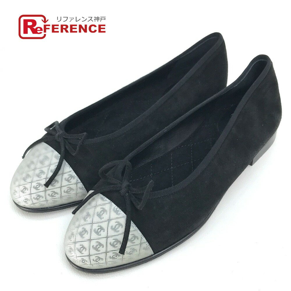 CHANEL シャネル G32823 CC ココマーク リボンモチーフ フラットシューズ パンプス スエード レディース ブラック×ホワイト 未使用 【中古】のサムネイル