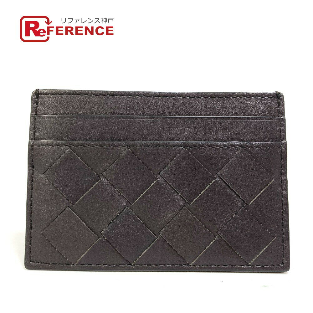 BOTTEGA VENETA ボッテガヴェネタ イントレチャート 名刺入れ パスケース カードケース レザー ユニセックス ブラウン 【中古】