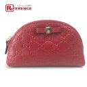 GUCCI グッチ 431409 メイクポーチ コスメポーチ グッチシマ リボン 化粧ポーチ レザー レディース レッド レッド 【中古】