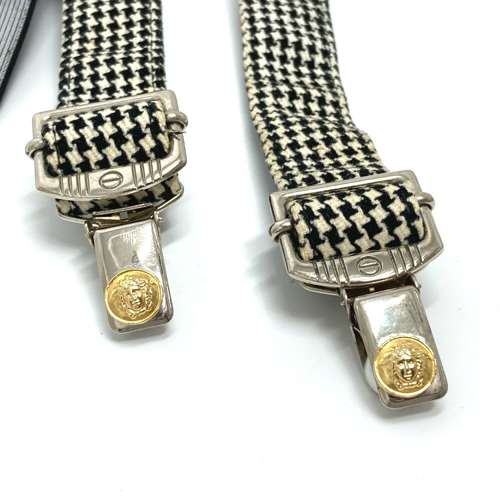 VERSACE ヴェルサーチ 千鳥柄 メデューサ サスペンダー ズボン吊り ファッション小物 ベルト ファブリック/レザー キッズ ホワイト×ブラック 【中古】