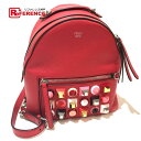 FENDI フェンディ 8BZ038 バレンタイン限定色 スタッズ ミニ バックパック リュックサック リュックサック レザー レディース レッド レッド 【中古】(4)